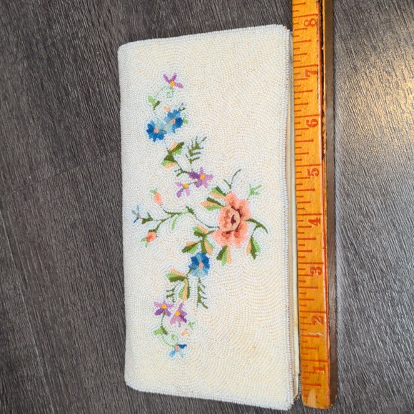 Vintage 50s Spritzer & Fuhrmann Ivory Glass Beaded Wallet Floral Wedding Bridal - Picture 16 of 17